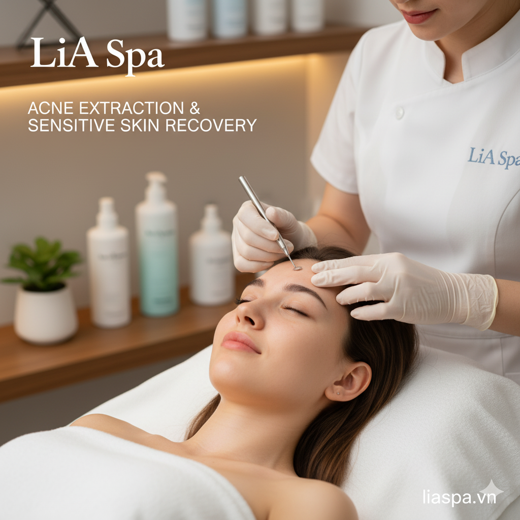 Lấy mụn – chăm sóc da nhạy cảm – phục hồi tại LiA Spa Tân Phú