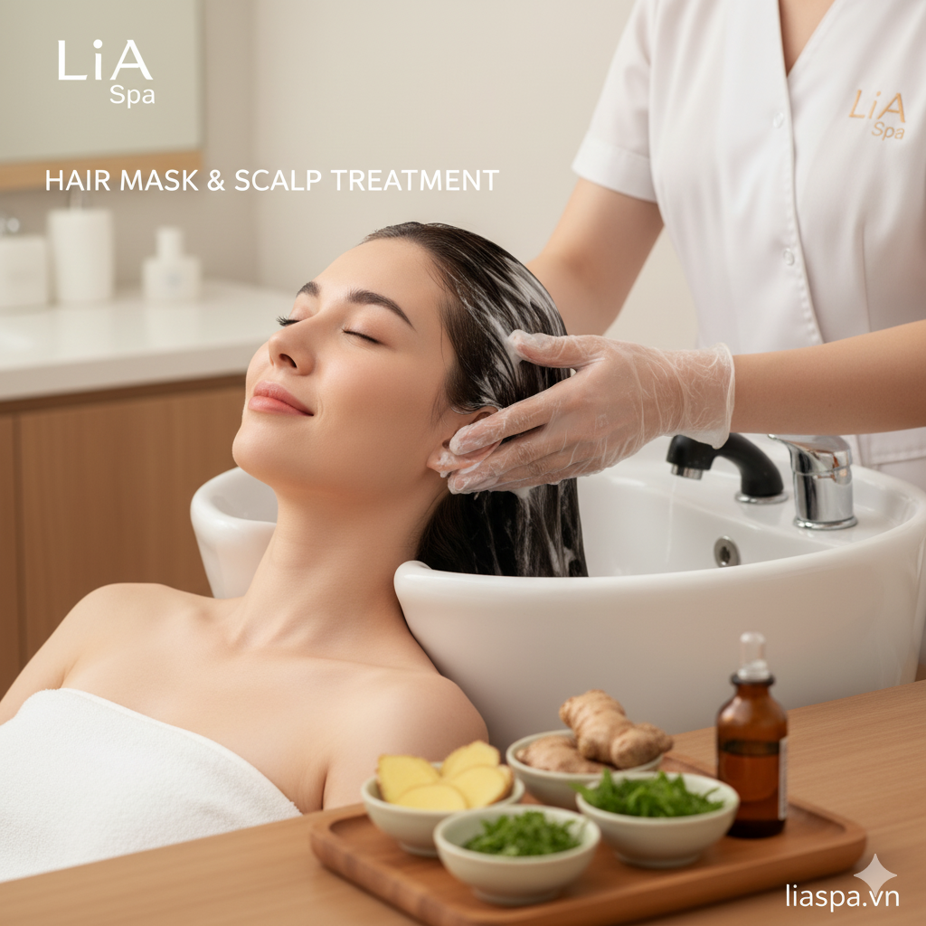 Ủ tóc – phục hồi tóc hư tổn – trị liệu da đầu tại LiA Spa Tân Phú